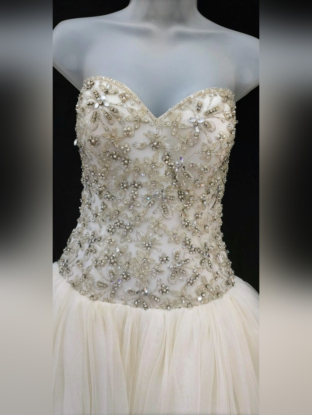 Crystal Embellished Strapless Ivory Ball Gown